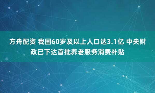 方舟配资 我国60岁及以上人口达3.1亿 中央财政已下达首批养老服务消费补贴